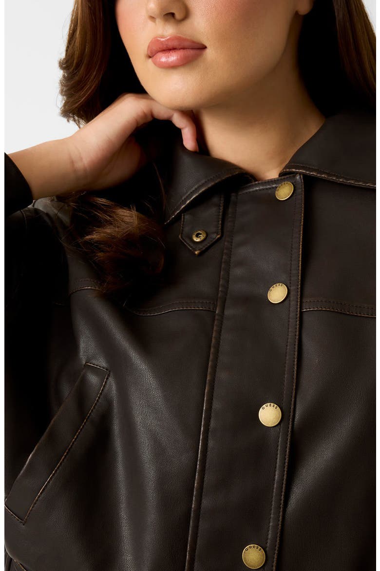Clelia Crop Faux Leather Jacket, Alternate, color, CHOCOLATE BROWNIE MULTI