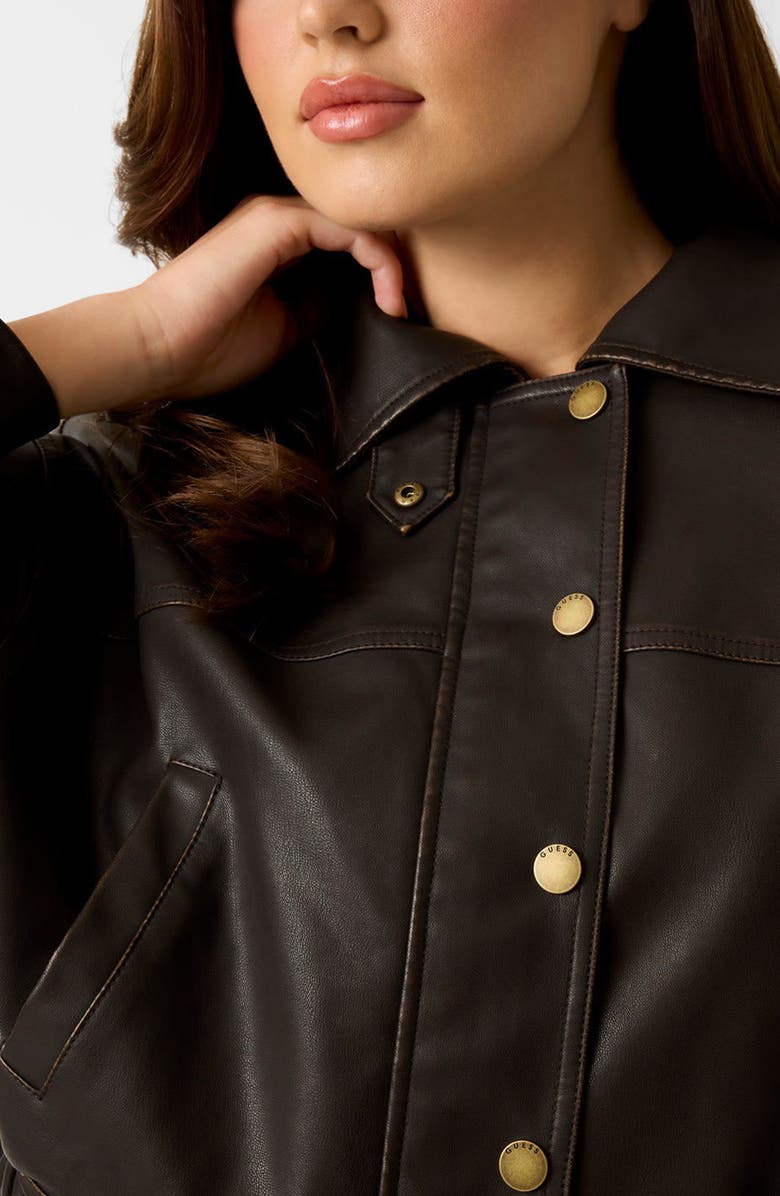 GUESS Clelia Crop Faux Leather Jacket, Alternate, color, Chocolate Brownie Multi