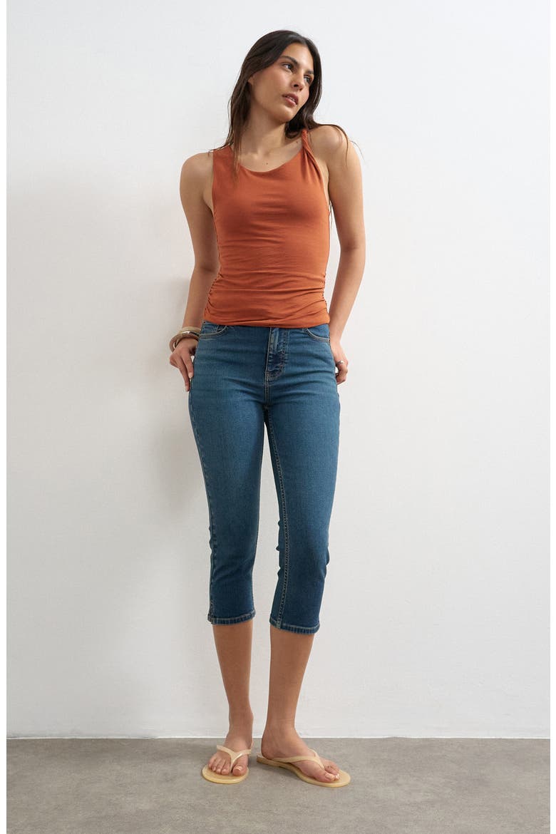 High Waist Capri Skinny Jeans, Main, color, MBLUE