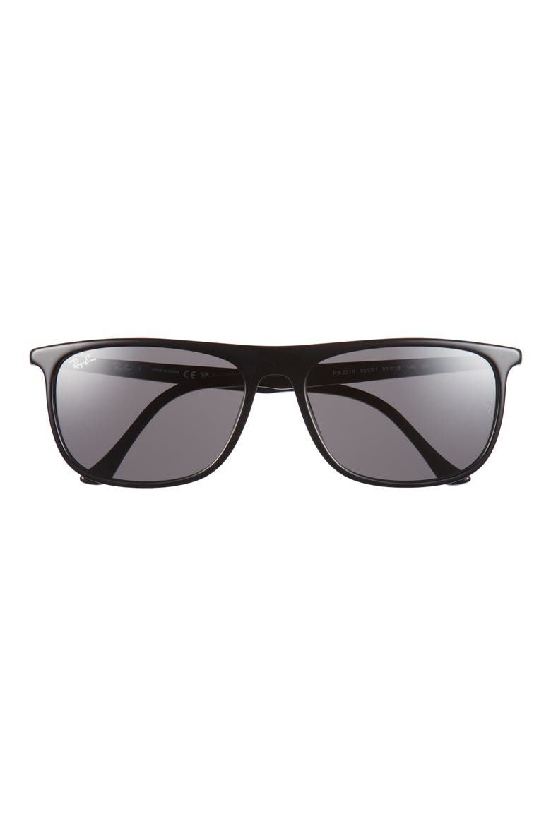 61mm Rectangular Sunglasses, Main, color, BLACK