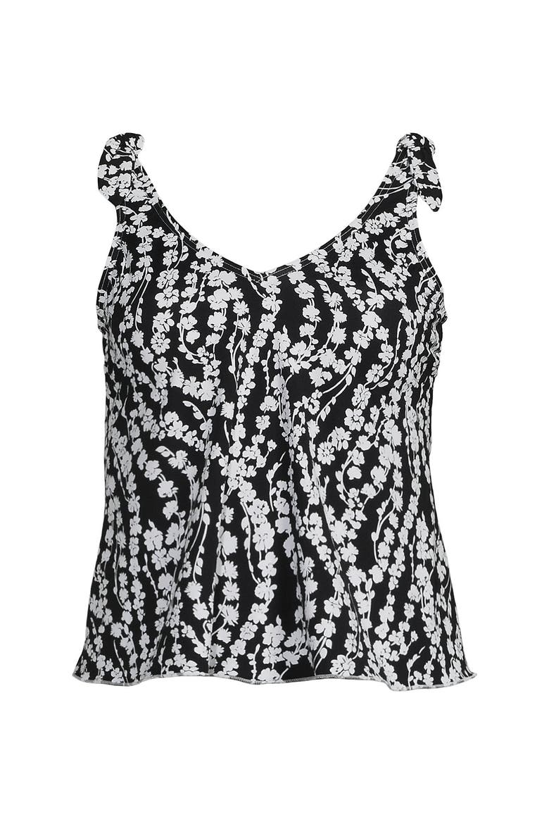 Plus Size DD-Cup Tie Shoulder Flutter Tankini Top, Alternate, color, Black/White Vine Floral