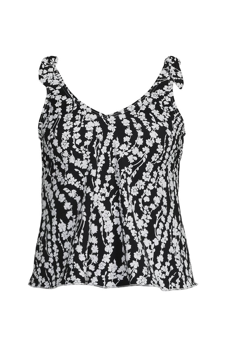 Lands' End Plus Size DDD-Cup Tie Shoulder Flutter Tankini Top, Alternate, color, Black/White Vine Floral