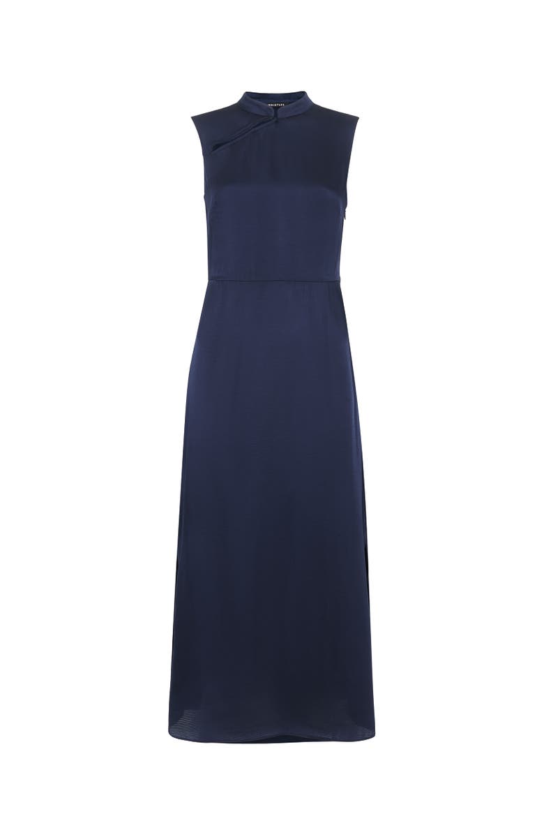 Whistles Aria Satin Sleeveless Midi Dress, Alternate, color, Navy