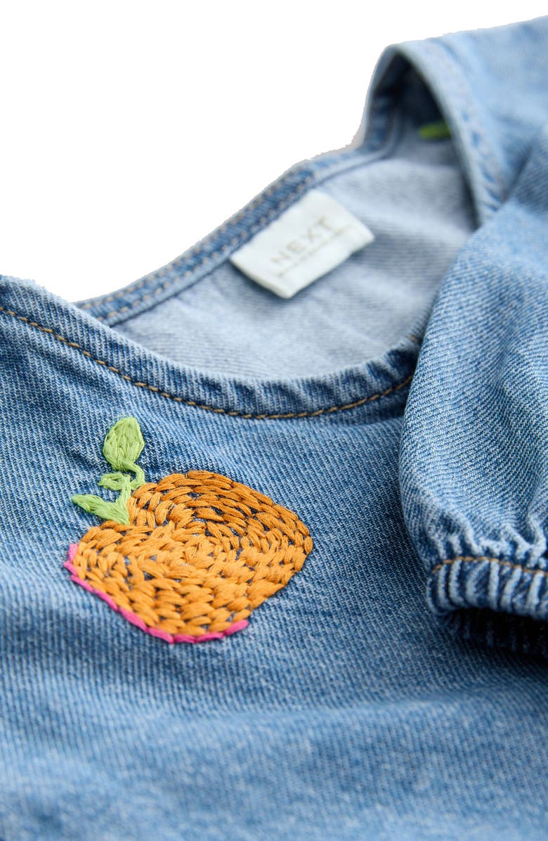 NEXT Kids' Pumpkin Embroidered Long Sleeve Denim Dress, Alternate, color, Blue