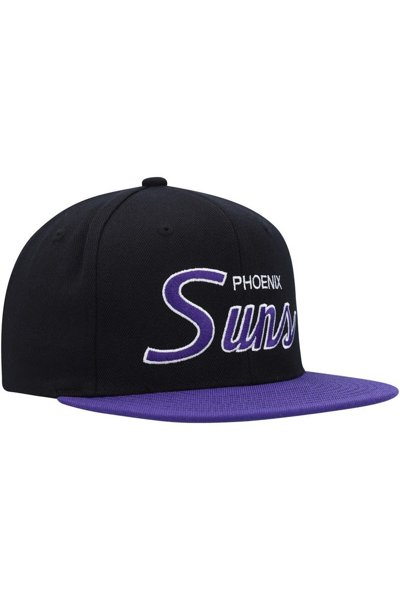Men's Mitchell & Ness Black Phoenix Suns Hardwood Classics MVP Team Script 2.0 Snapback Hat, Alternate, color, Black