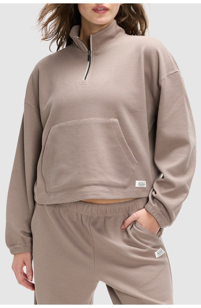 Peloton Waffle Mock Neck 1/2 Zip, Main, color, Taupe Grey