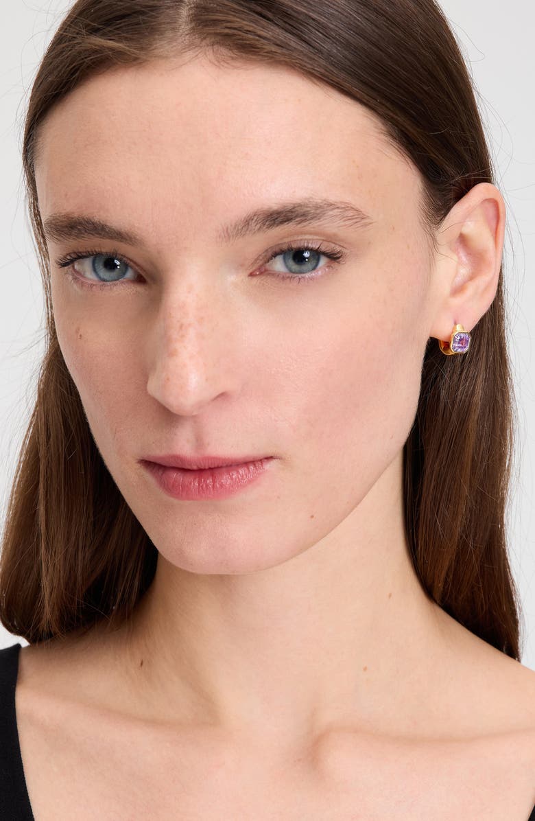 Kate Spade New York keep sparkling asscher cut huggie hoop earrings, Alternate, color,