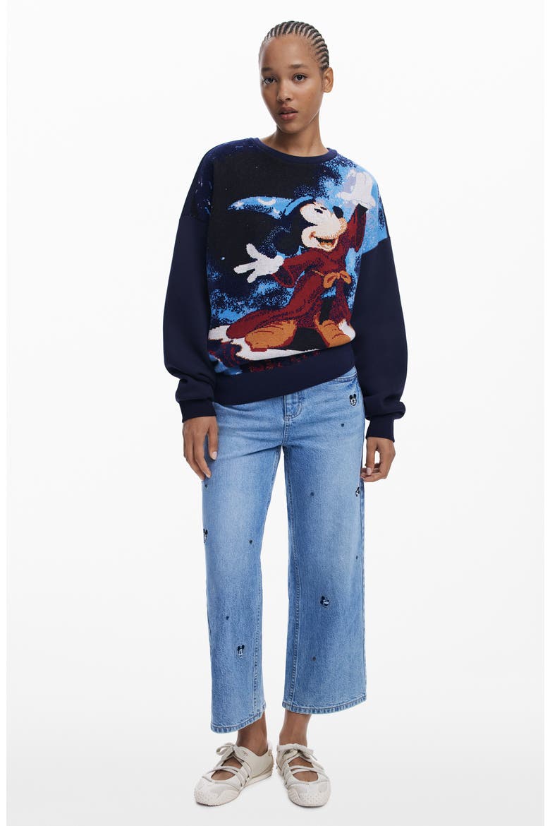 Mickey Mouse Jacquard Crewneck Sweater, Alternate, color, NAVY BLUE