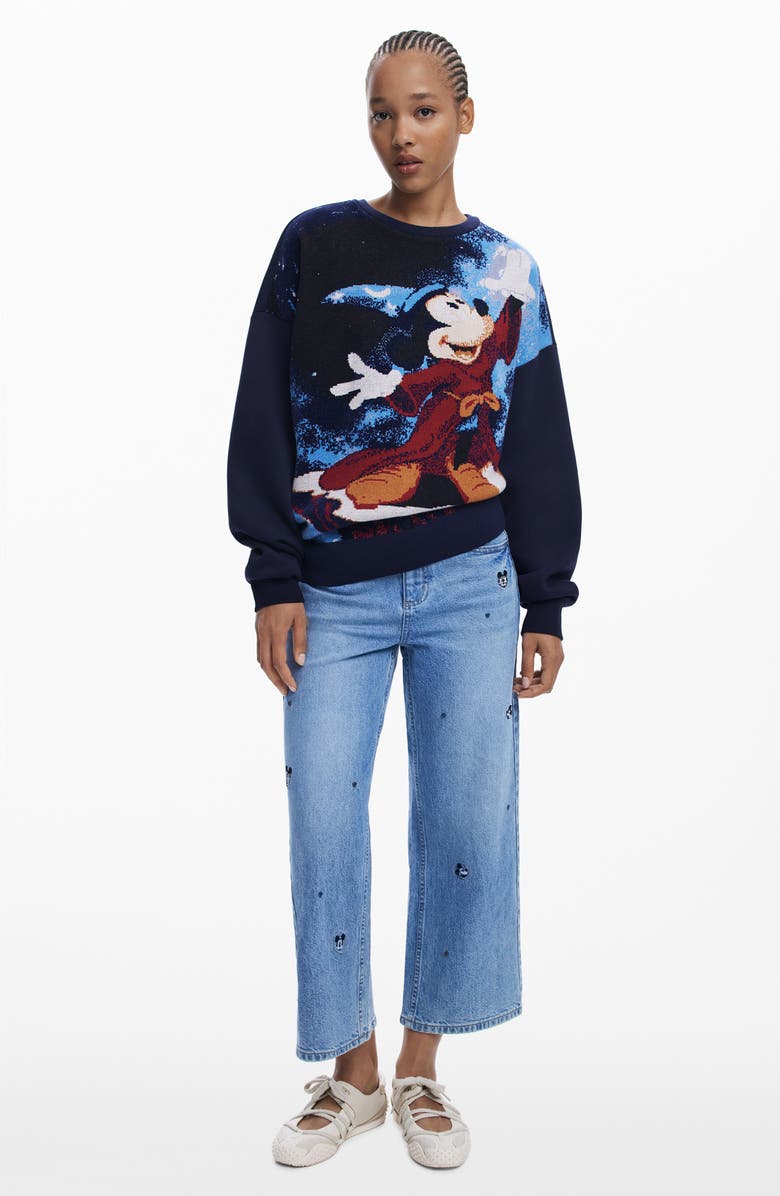 Desigual Mickey Mouse Jacquard Crewneck Sweater, Alternate, color, Navy Blue