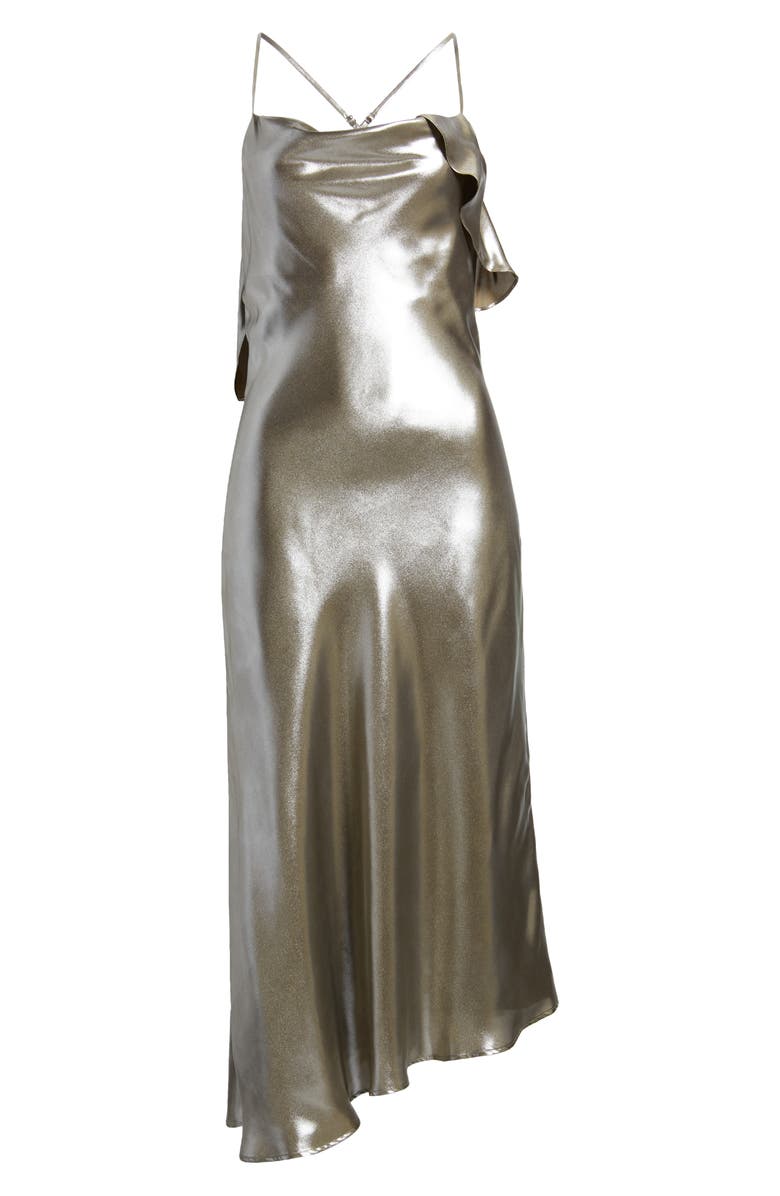 Du Paradis Metallic Asymmetric Hem Dress, Alternate, color, 