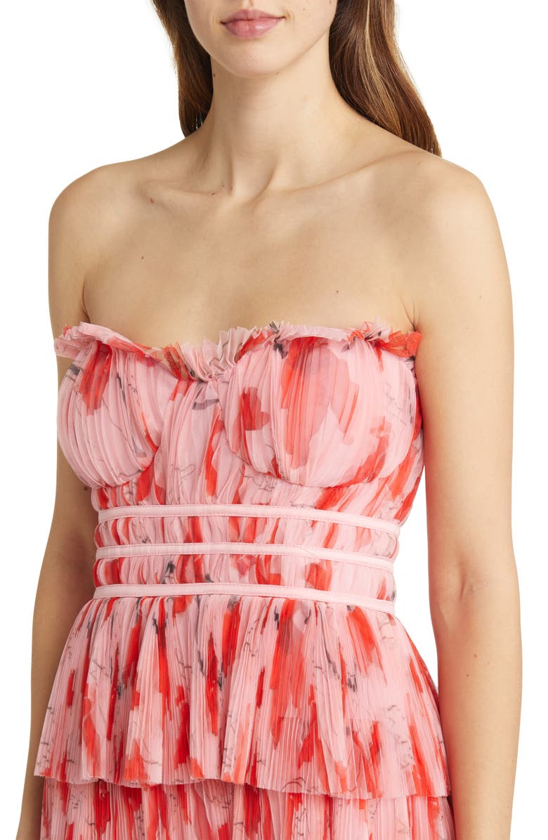 Hutch Monaco Strapless Ruffle Tiered Plissé Gown, Alternate, color,
