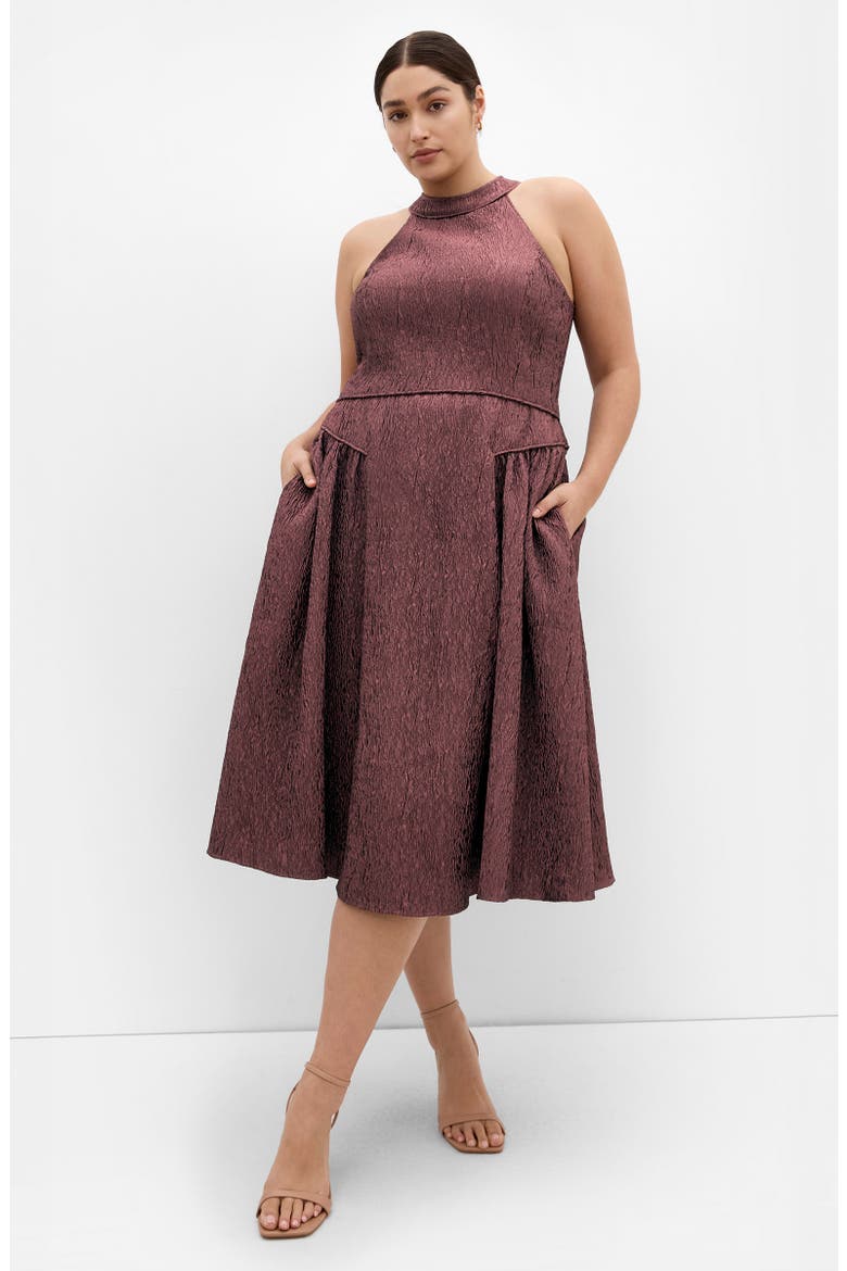 Textured Sleeveless Jacquard Midi Dress, Alternate, color, ROSE