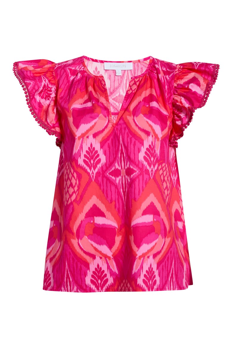 Prissa Ikat Carya Ruffle Sleeve Top, Alternate, color, MAGENTA-CORAL