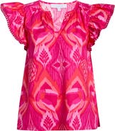 SUGARLIPS Prissa Ikat Carya Ruffle Sleeve Top
