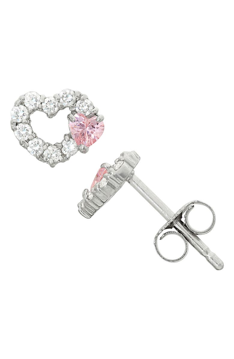 FZN Kids' Sterling Silver CZ Heart Stud Earrings, Main, color, Silver