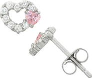 FZN Kids' Sterling Silver CZ Heart Stud Earrings