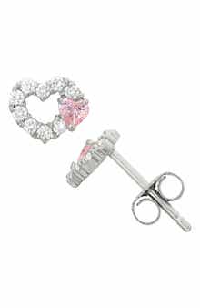 FZN Kids' Sterling Silver CZ Heart Stud Earrings