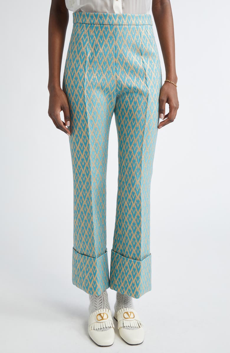 Valentino Garavani Toute La V Metallic Jacquard Pants, Main, color, 