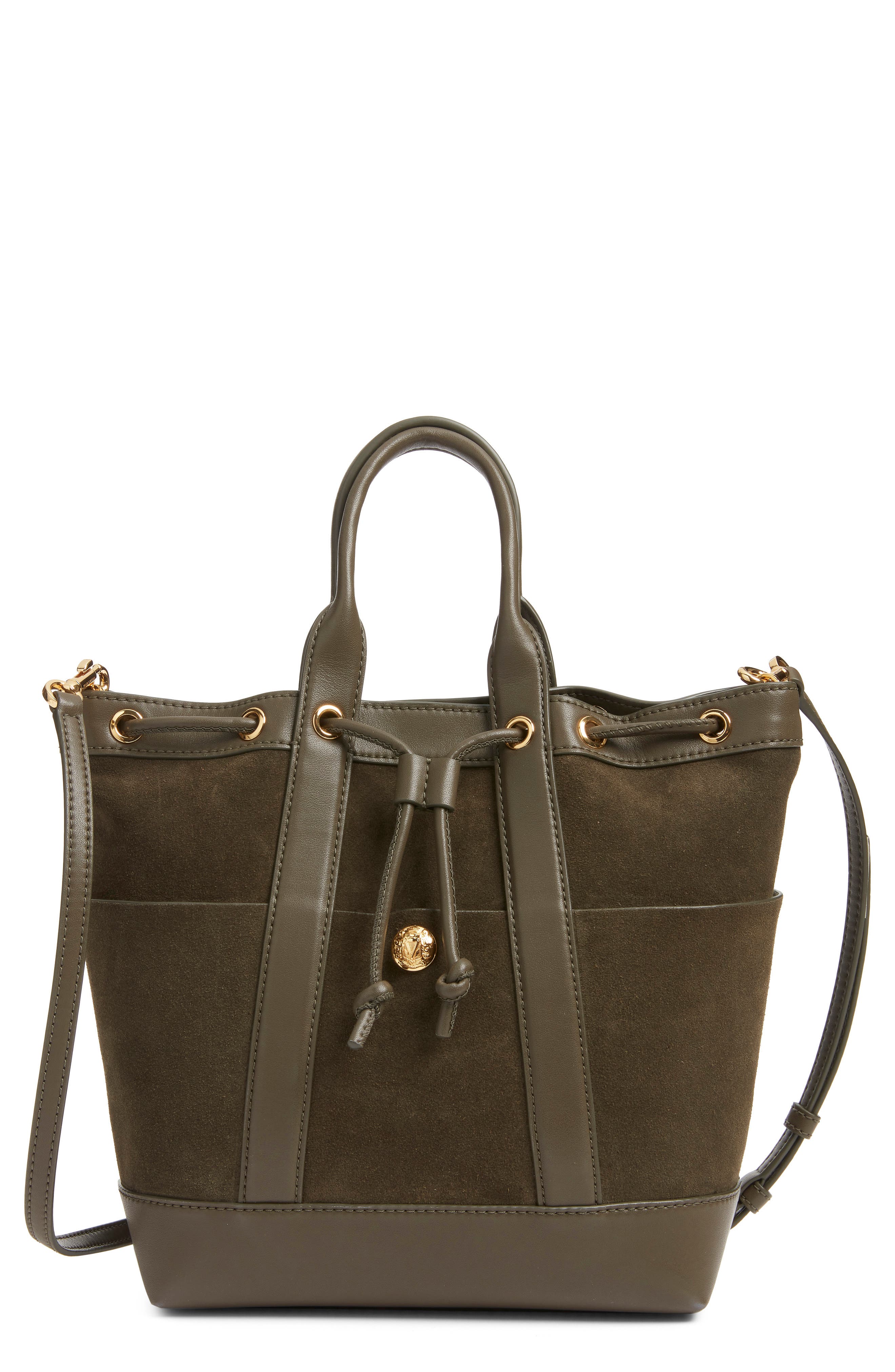 Goody Bag Suede & Leather Bucket Bag, Main, color, CYPRESS