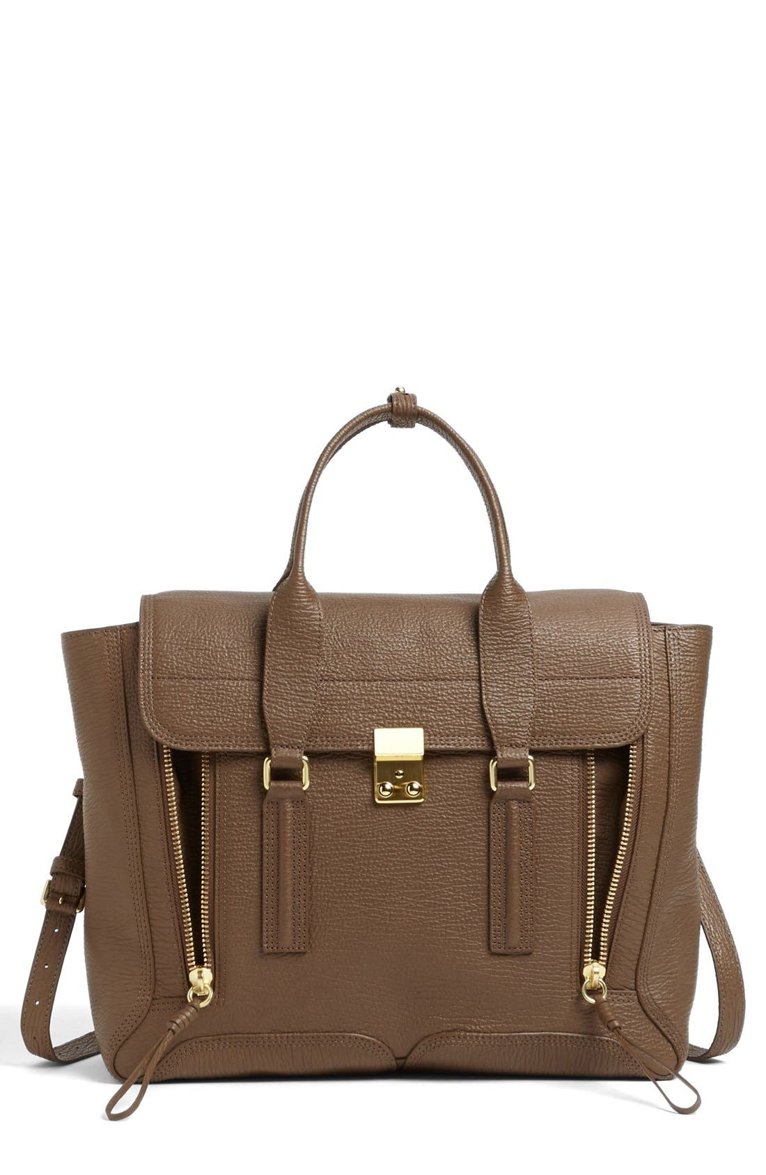 'Large Pashli' Leather Satchel, Main, color, TAUPE