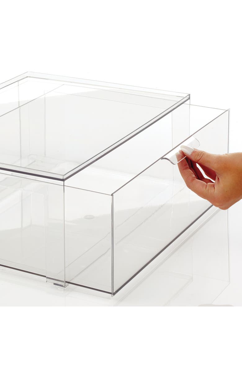 mDesign Plastic Stacking Closet Storage Organizer Bin with Drawer, 4 Pack, Clear, Alternate, color, Clear