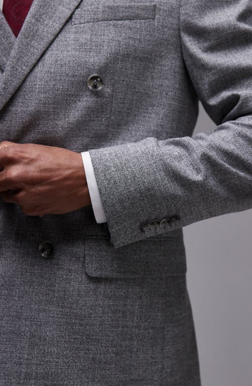 Topman Skinny Fit Textured Cotton Double Breasted Suit Jacket In Gray
