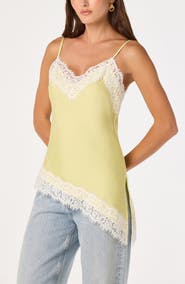 ASTR the Label Analise Lace Trim Asymmetric Satin Camisole