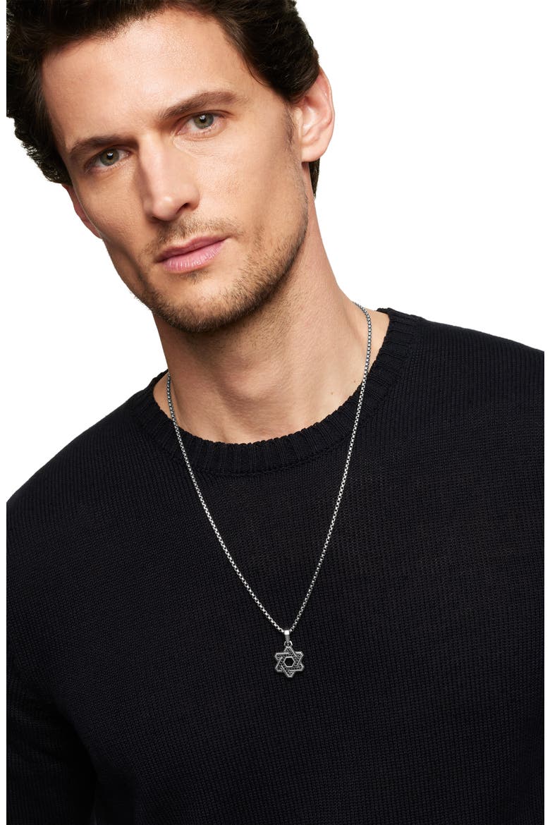 Deco Star of David Pendant with Pavé Black Diamonds, Alternate, color, SILVER/ BLACK DIAMOND