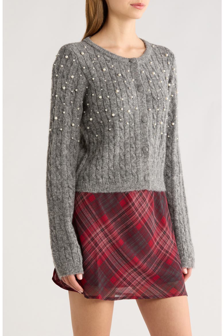 Faux Pearl Embellished Sweater, Alternate, color, CHARCOAL
