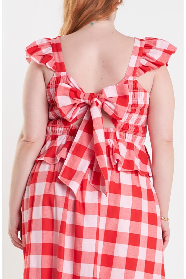 Gingham Smocked Ruffle Crop Top, Alternate, color, PINK/ RED