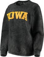 PRESSBOX Women's Pressbox Black Iowa Hawkeyes Comfy Cord Vintage Wash Basic Arch Pullover Sweatshirt