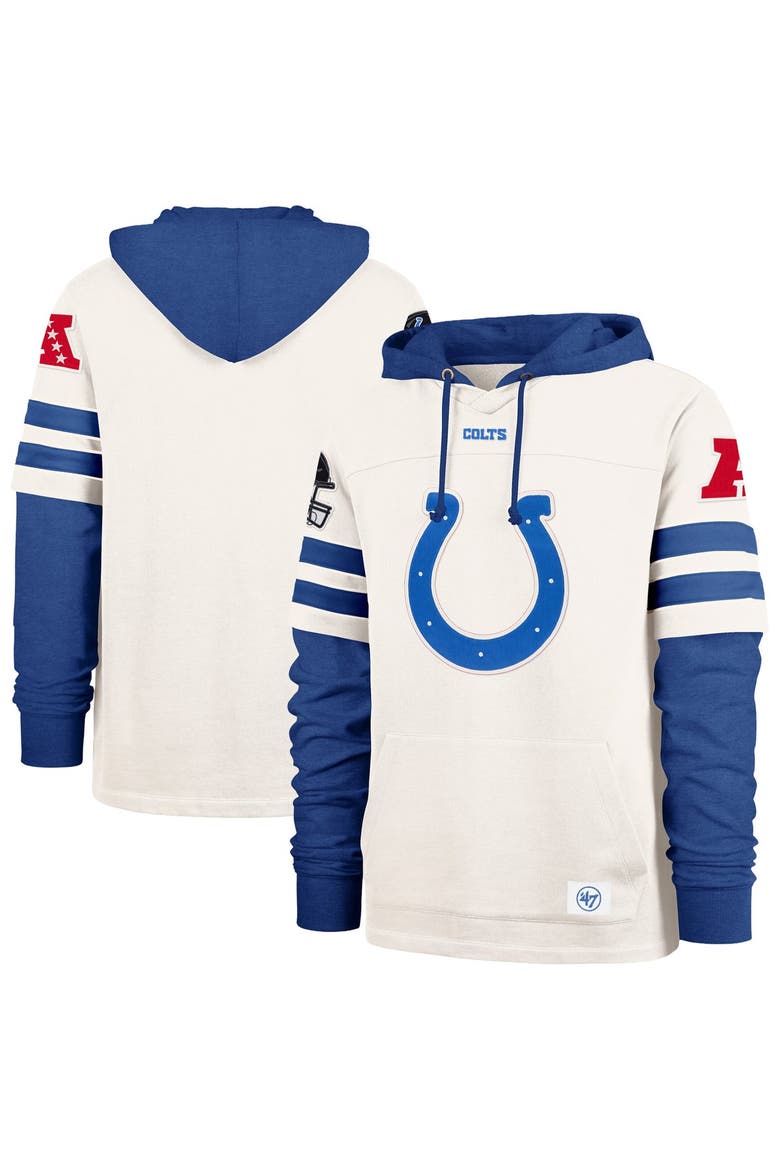 Men's '47  Cream Indianapolis Colts Split Zone Cornerback Duo Lacer Hoodie, Main, color, Cream
