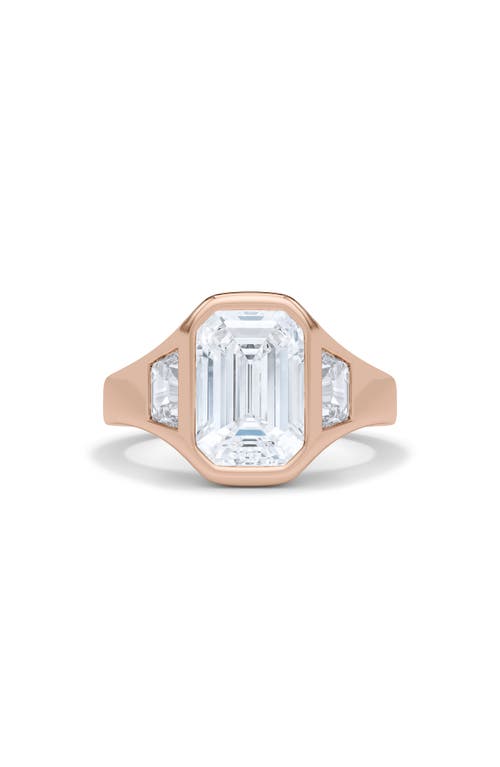 Hautecarat Emerald With Trapezoid Lab Created Diamond Ring In 2.50 Ctw 18k Rose Gold