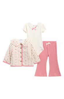 Nicole Miller Ribbed Bodysuit, Quilted Jacket & Flared Leggings Set