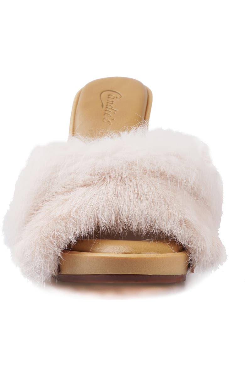 Candie's Celestine Faux Fur Side Sandal, Alternate, color, White/ Beige