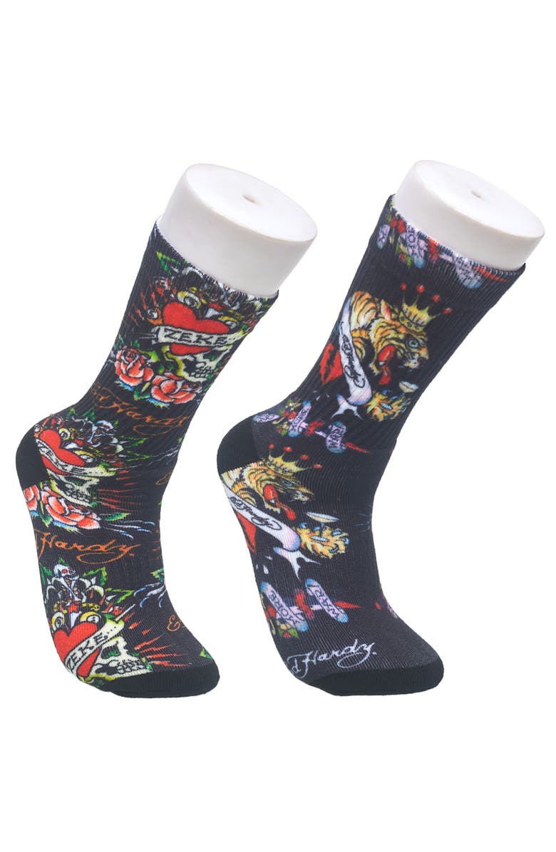 Ed Hardy 360 Print Full Cushion Crew Sock 2-Pack, Main, color, 