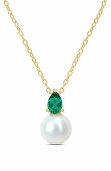 DELMAR Lab Created Emerald & Freshwater Pearl Pendant Necklace