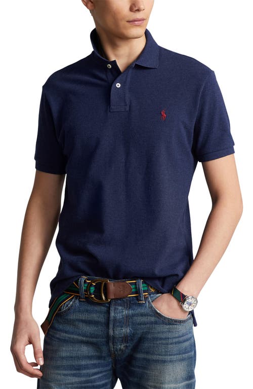 Polo Ralph Lauren Icon Logo Tipped Pique Polo Custom Fit In Blue