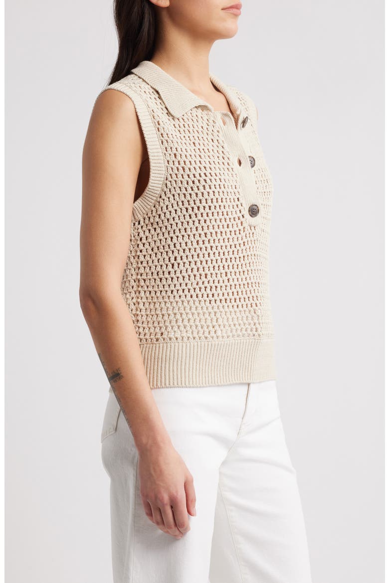 Openwork Sleeveless Polo Sweater, Alternate, color, TAUPE