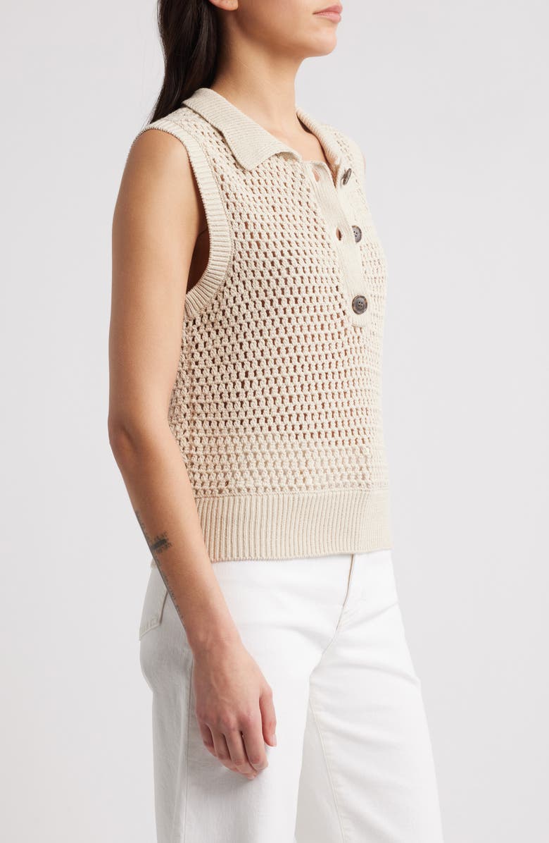 FRAME Openwork Sleeveless Polo Sweater, Alternate, color, Taupe