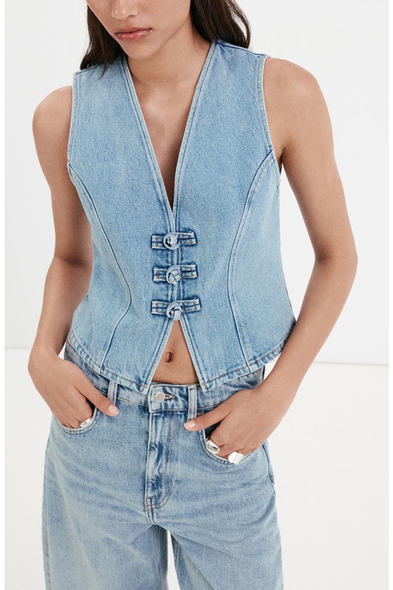 Toggle Denim Top, Main, color, MEDIUM BLUE