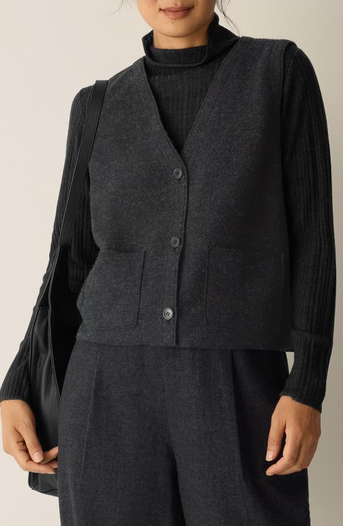 Eileen Fisher Pocket Wool Felted Cardigan In Black