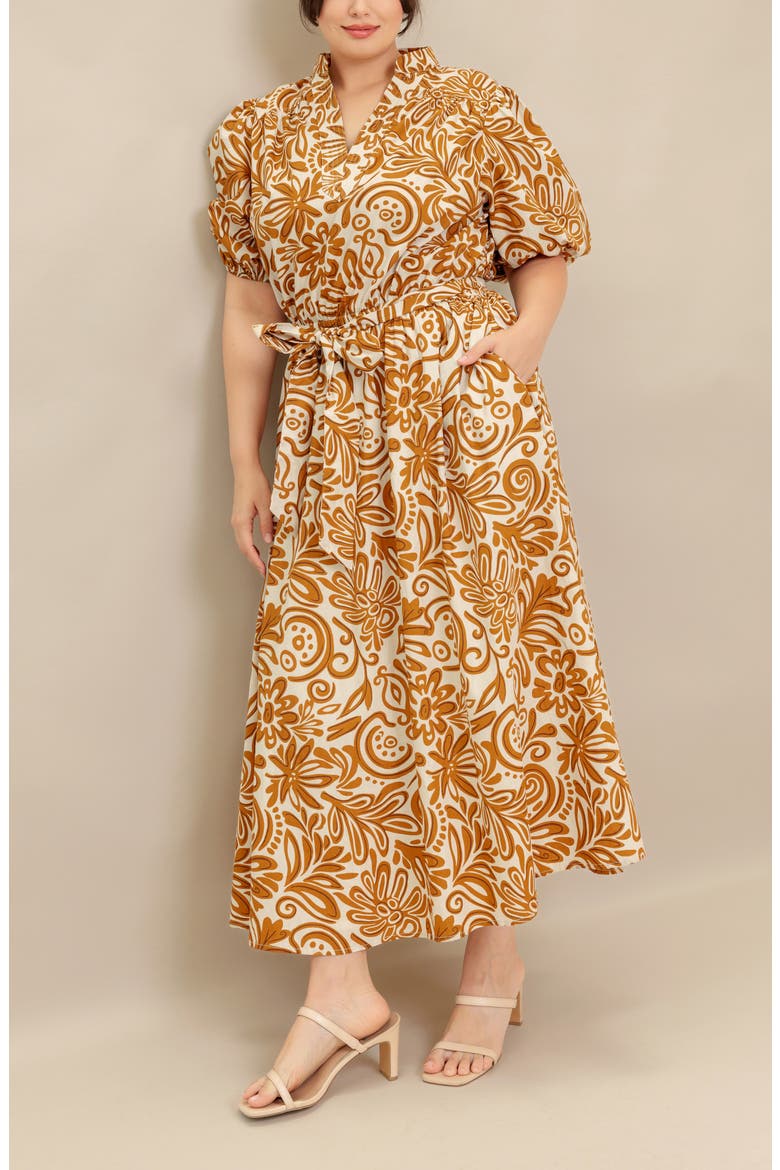 Printed Cotton Maxi Dress, Alternate, color, IVORY MUSTARD