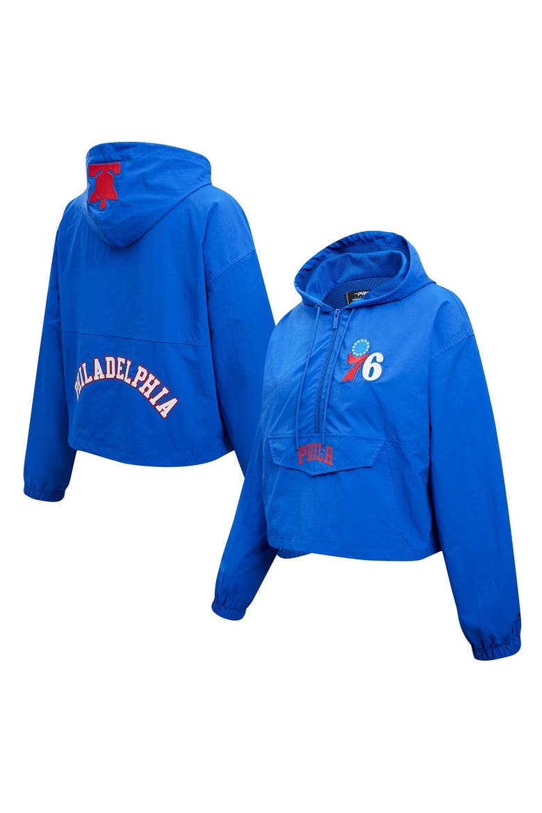 Women's Pro Standard Royal Philadelphia 76ers Classic Wind Woven Cropped Half-Zip Jacket, Main, color, Royal