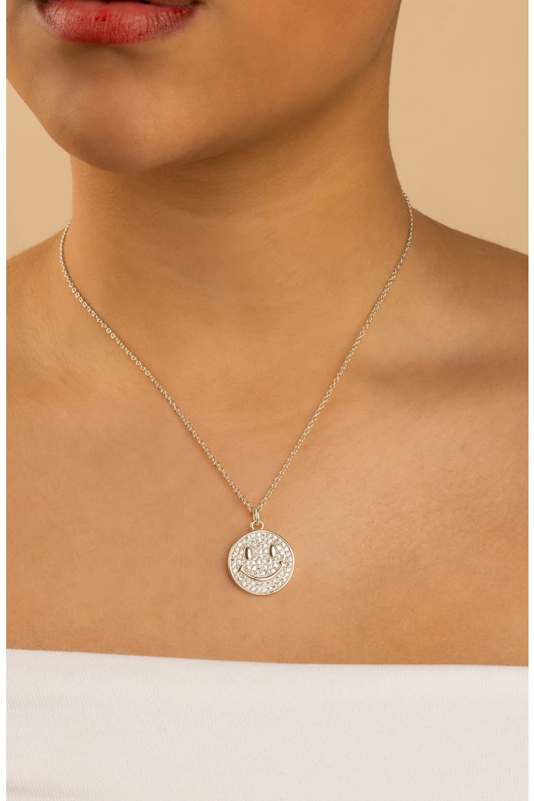 Pavé Cubic Zirconia Positivity Pendant Necklace, Alternate, color, SILVER