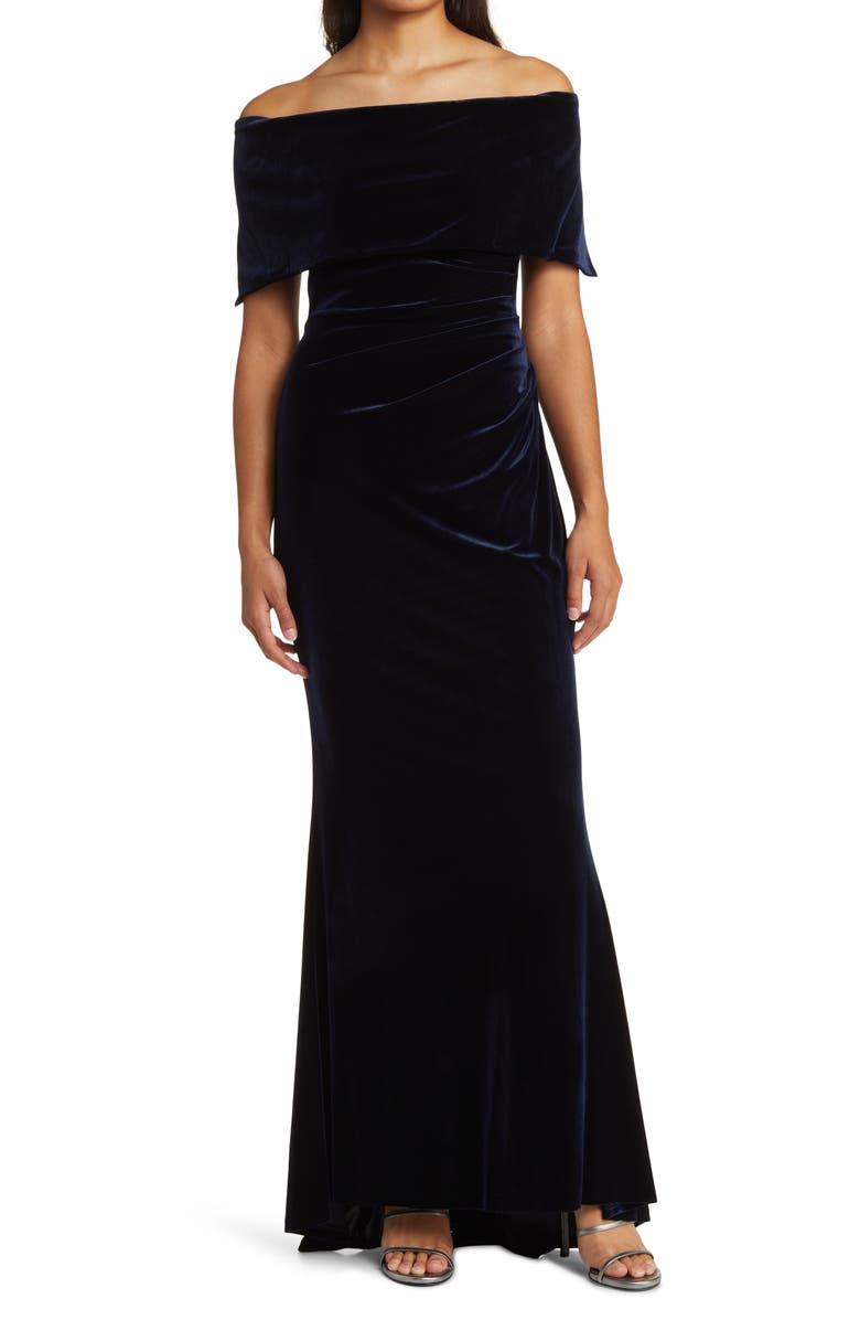 Vince Camuto Off the Shoulder Velvet Gown, Main, color,