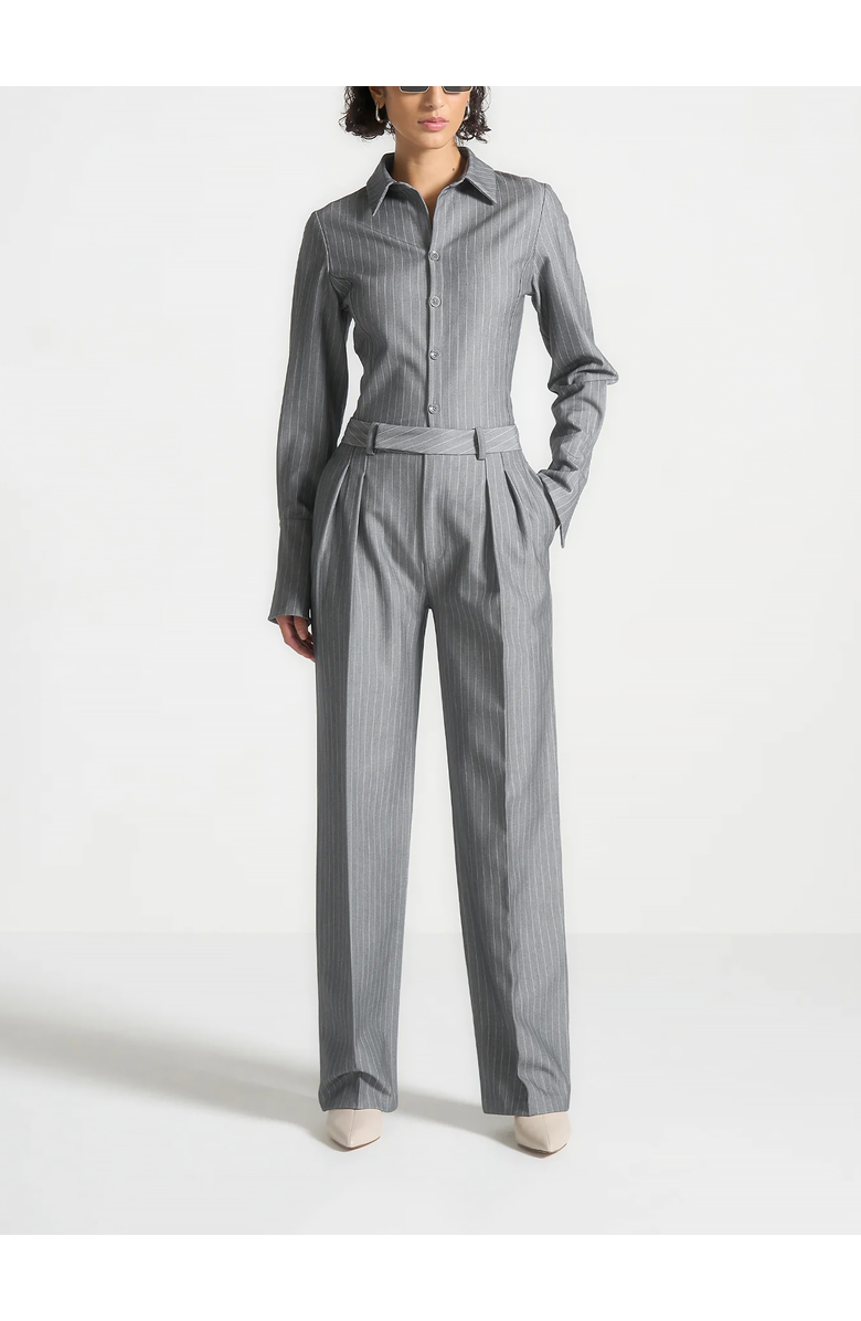 Manière De Voir Julie Pinstripe Twin Pleat Tailored Trousers, Main, color, Grey