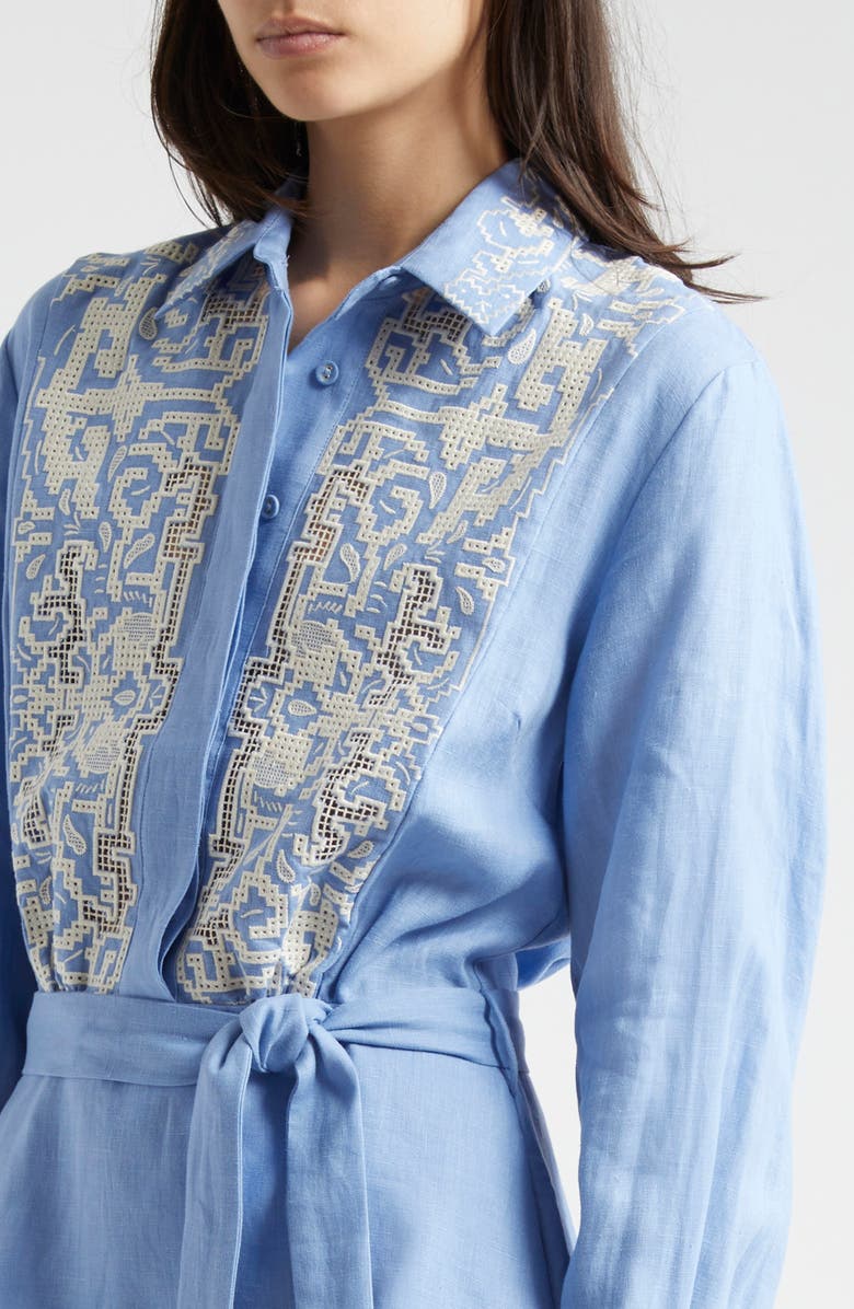 ALEMAIS Arion Embroidered Long Sleeve Linen Shirtdress, Alternate, color, Cornflower