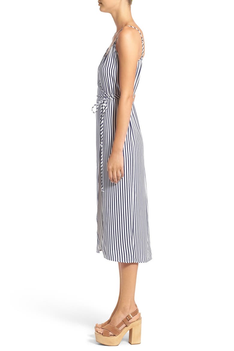 Wrap Midi Dress, Alternate, color, WHITE/ NAVY