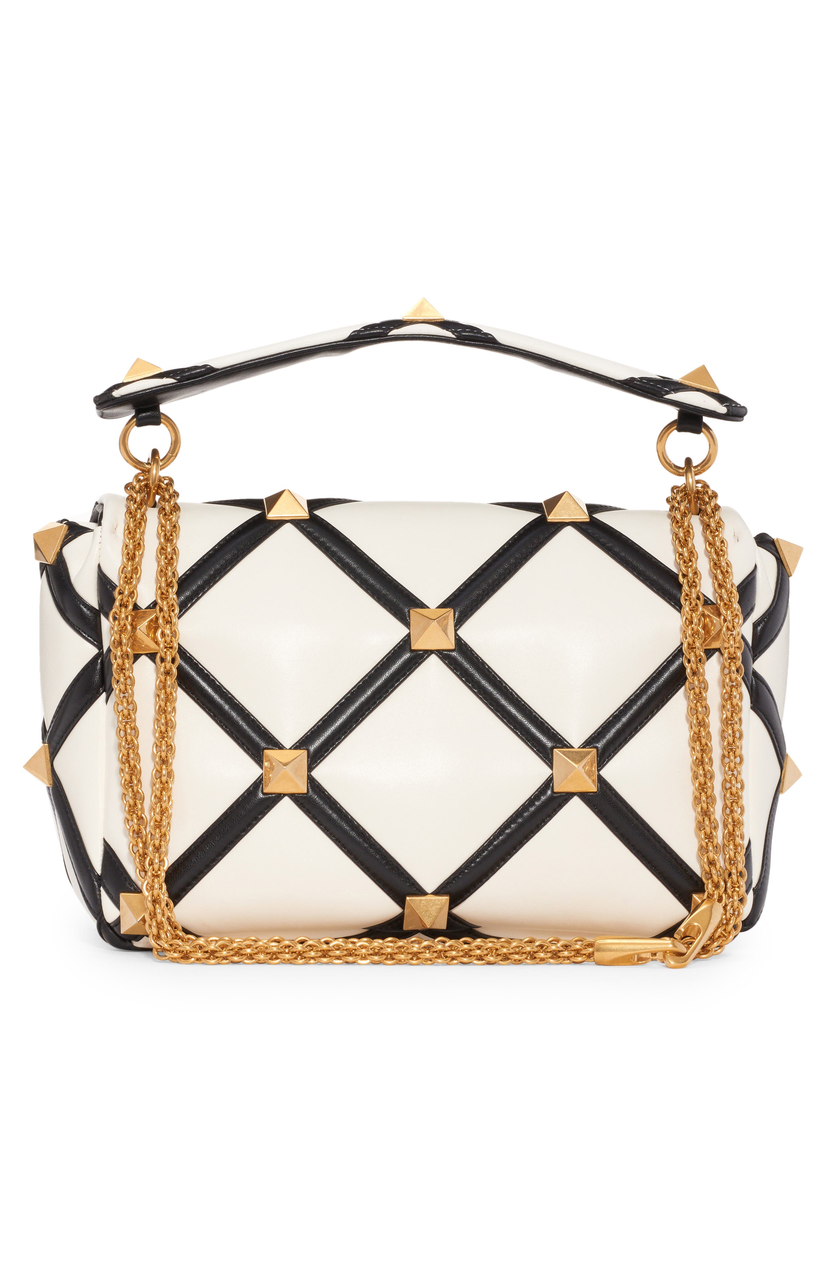 Valentino Garavani Large Roman Stud Inlay Leather Top Handle Bag, Alternate, color, 